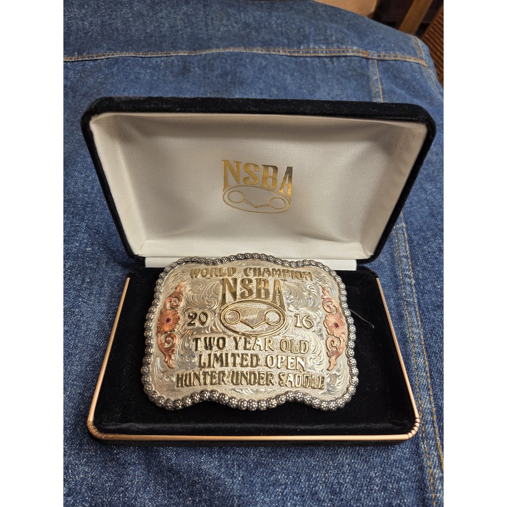 Skyline Sterling Overlay NSBA World Champion 2016 Hunter Belt Buckle Box